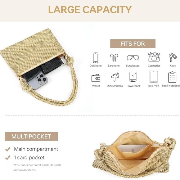 Glamorous Mini Rhinestone Handbag: Sparkly Gold Clutch for Events & Nights Out - Picture 4 of 7